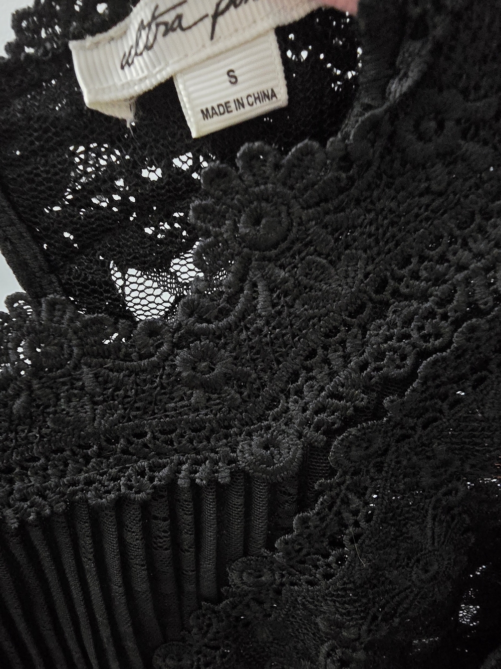 NWOT: Ultra Pink: Black Lace Long-Sleeve Blouse - Elegant Sheer Top - Picture 11 of 11